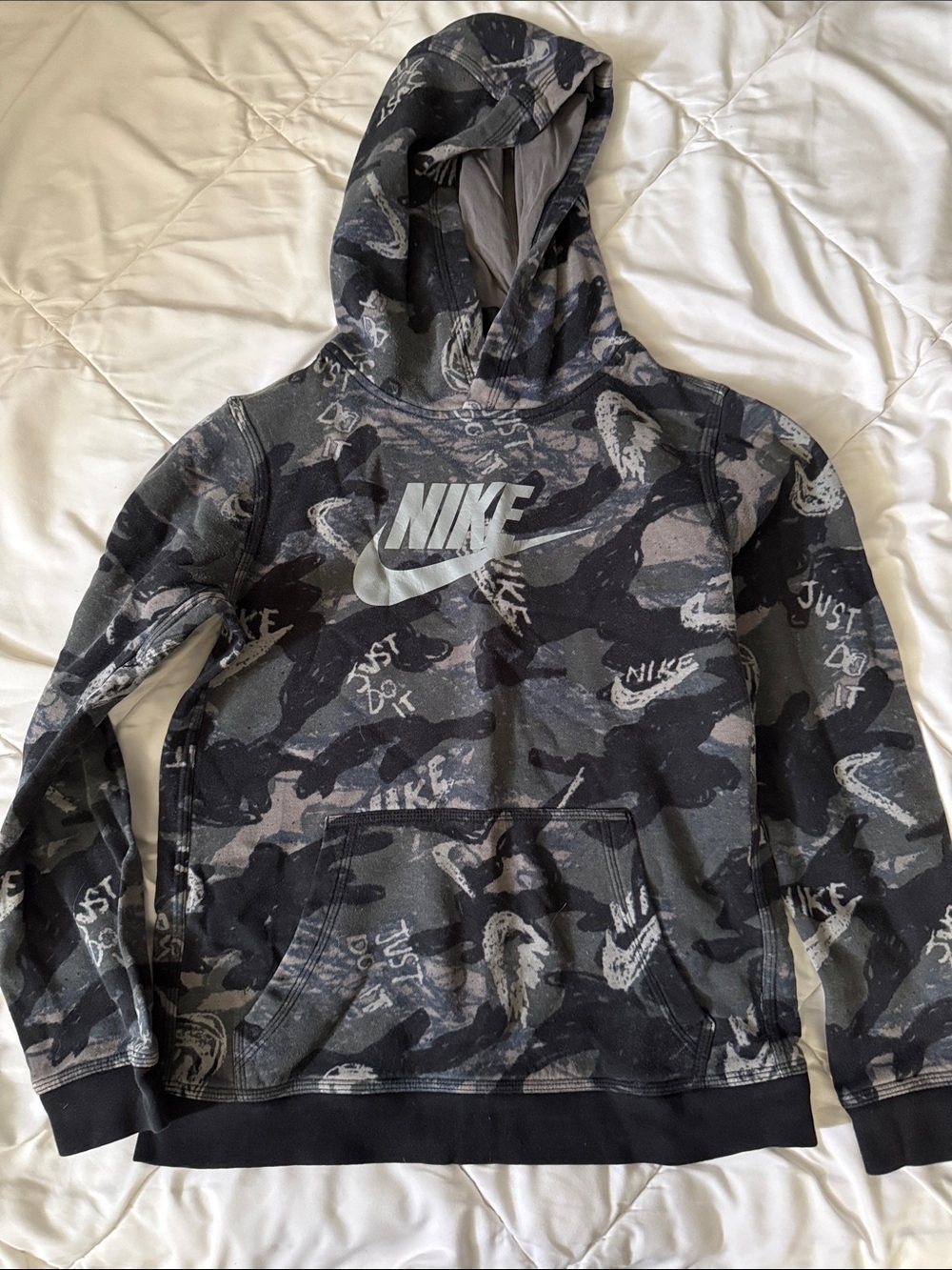 Nike Black & Gray Camo Hoodie with Swoosh Logo